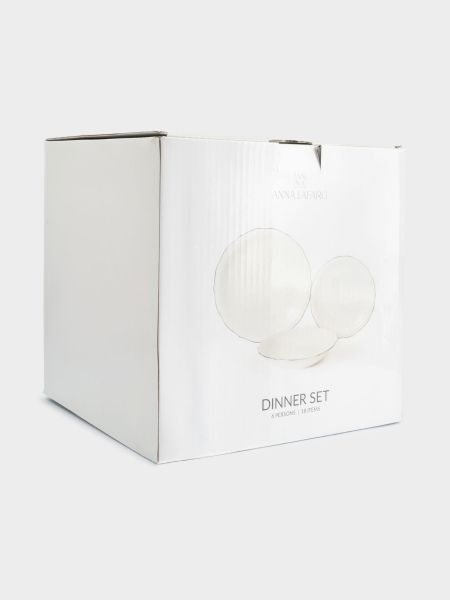 Сервиз обеденный на 6 персон, 18 предметов, фарфор, белый, с серебристым кантом, Dynasty