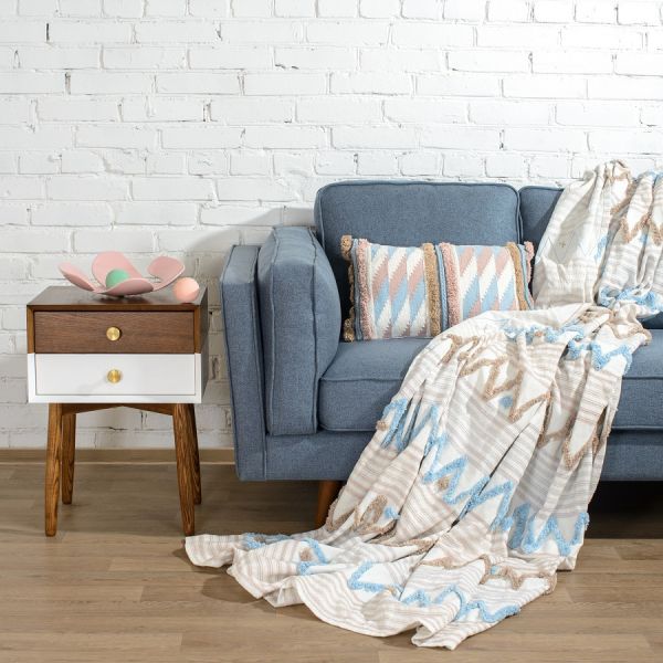 Покрывало из хлопка с бахромой голубого цвета из коллекции ethnic 230х250 см