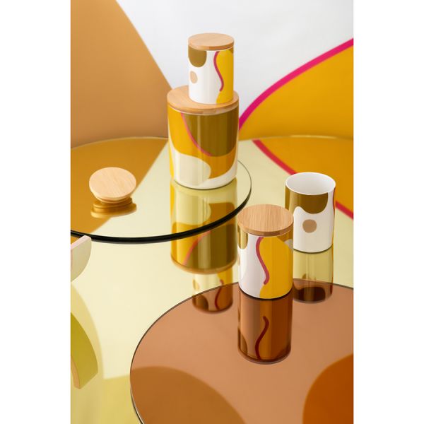 Банка для хранения горчичного цвета с авторским принтом из коллекции freak fruit 1,25л