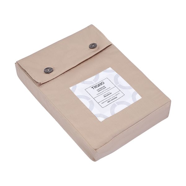 Простыня на резинке из премиального сатина бежевого цвета из коллекции essential,  180х200х30 см Tkano