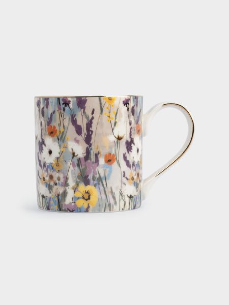 Кружка 380 мл, фарфор, с золотистым кантом, Цветы, Floristics