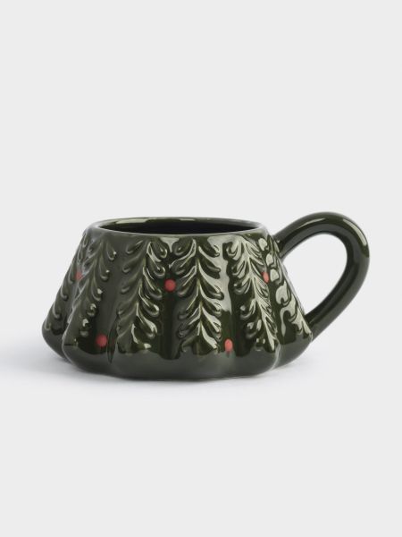 Кружка 350 мл, 4 шт, фарфор, зеленая, Елка, Fir ANNA LAFARG
