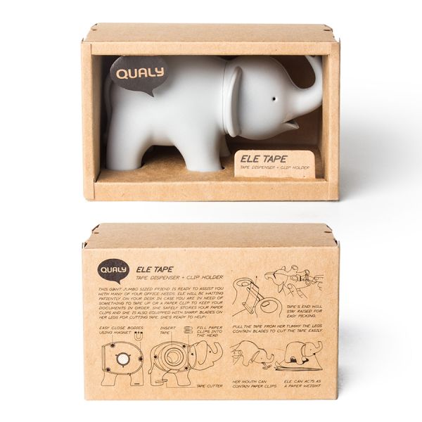 Диспенсер для скотча elephant, серый Qualy