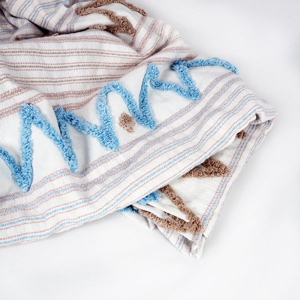 Покрывало из хлопка с бахромой голубого цвета из коллекции ethnic 230х250 см