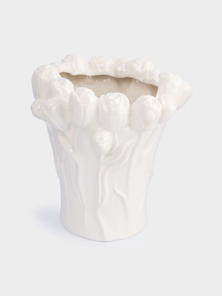 Ваза для цветов 25 см, керамика, молочная, Тюльпаны, Tulip
