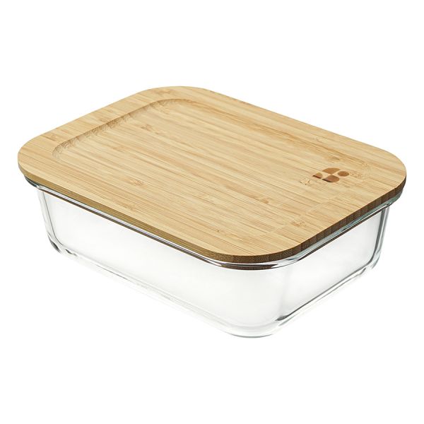 Набор стеклянных прямоугольных контейнеров с бамбуковыми крышками, 3 шт