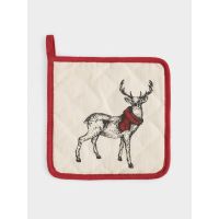 Прихватка 20x20 см, хлопок, серо-бежевая, Олень в шарфе, Deer Anna Lafarg