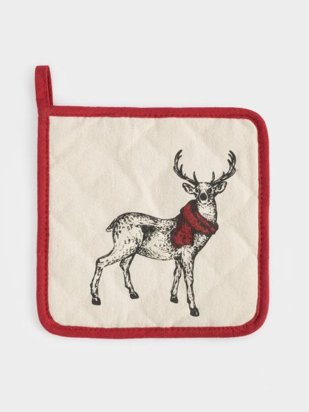 Прихватка 20x20 см, хлопок, серо-бежевая, Олень в шарфе, Deer Anna Lafarg
