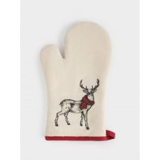 Прихватка-варежка 18x30 см, хлопок, серо-бежевая, Олень в шарфе, Deer