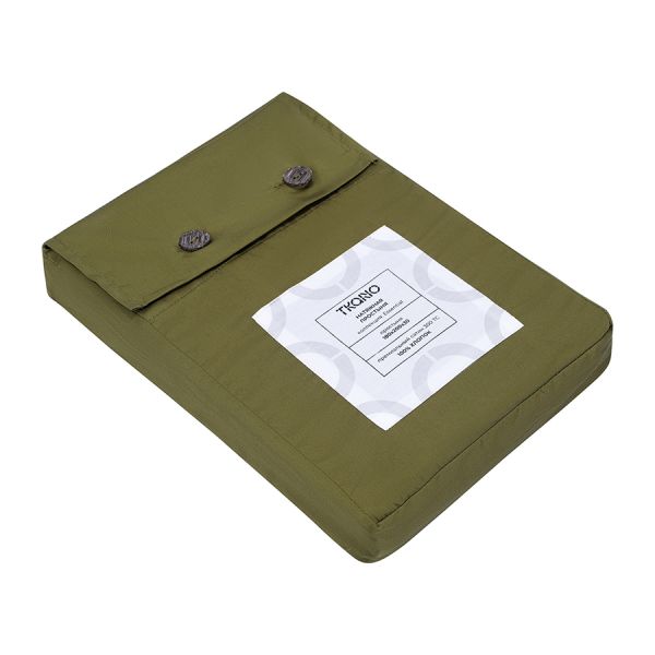 Простыня на резинке из премиального сатина оливкового цвета из коллекции essential,  180х200х30 см Tkano