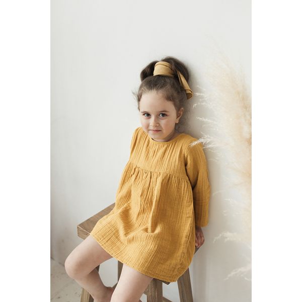 Платье с длинным рукавом из хлопкового муслина горчичного цвета из коллекции essential 12-18m