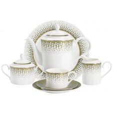 Чайный сервиз на 12 персон Virtus, 40 предметов, костяной фарфор, бело-зеленый, с золотистым кантом, матовый, Anna Lafarg Emily