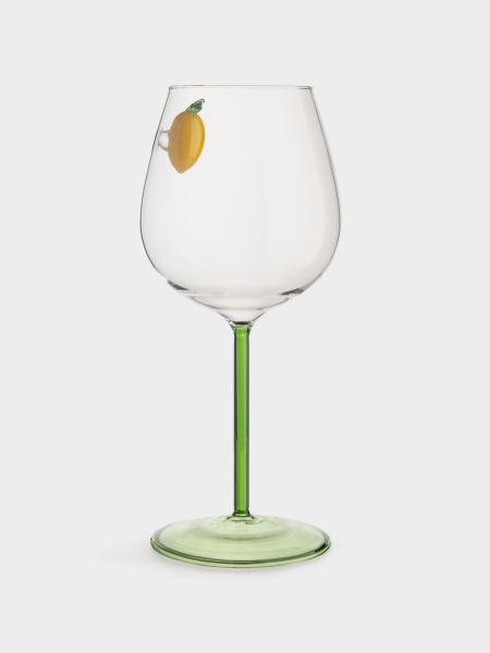 Бокал для вина 550 мл, стекло, зеленая ножка, Лимон, Lemon
