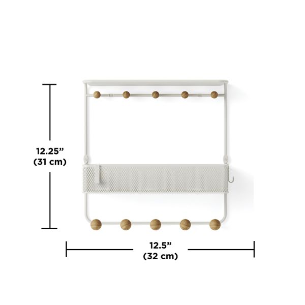Полка настенная с крючками для аксессуаров estique, белая/натуральное дерево Umbra