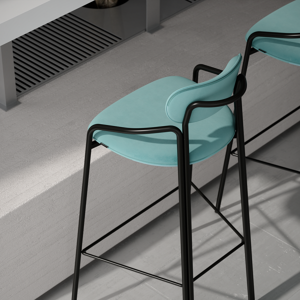 Стул барный ror, round, велюр, черный/светло-бирюзовый