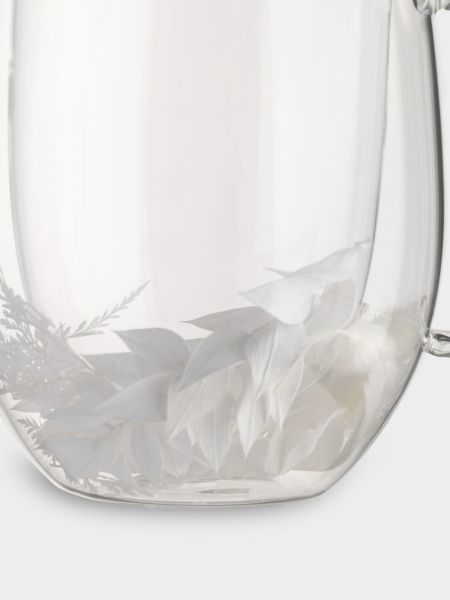 Кружка 330 мл, стекло, с сухоцветами внутри, Белые цветы, Wind-mystery
