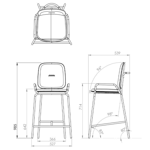 Стул полубарный ror, 2 frame, велюр, черный/темно-красный Latitude