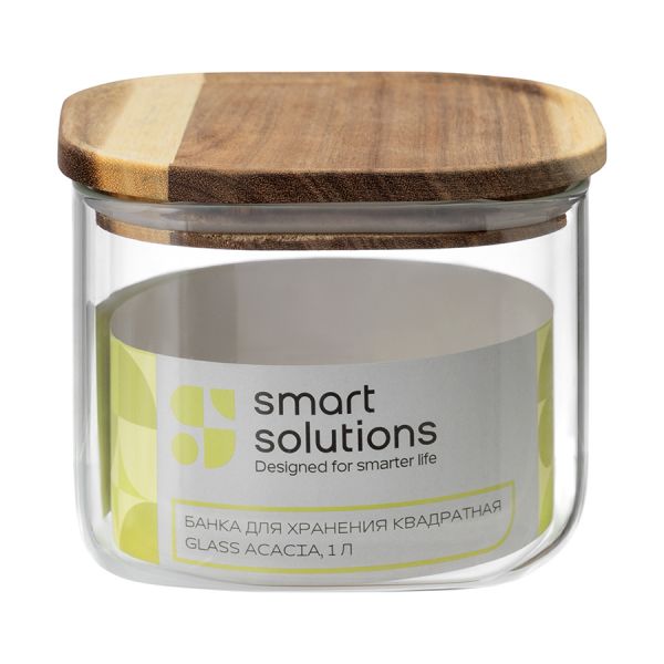 Банка для хранения квадратная glass acacia,1 л Smart Solutions