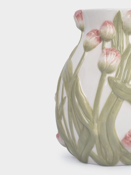 Ваза для цветов 19 см, керамика, молочная, Розовые тюльпаны, Tulip

