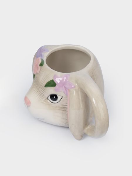 Кружка 520 мл, керамика, серая, Кролик с цветами, Brown Rabbit
