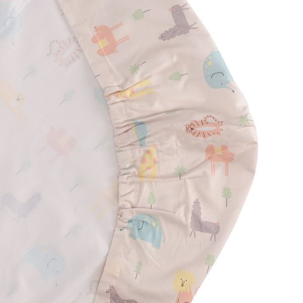 Простыня на резинке из сатина с принтом animalia world из коллекции tiny world 60х120х20 см