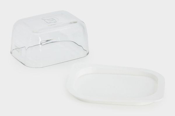 Масленка 14 см, стекло/пластик, прямоугольная, белая, Basic ANNA LAFARG