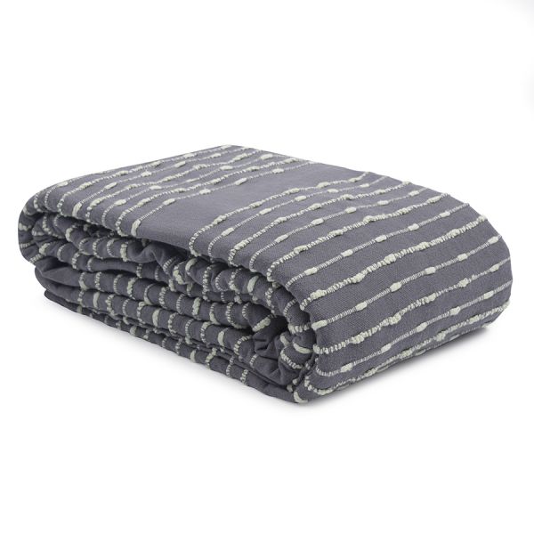 Покрывало из хлопка серого цвета с декоративной строчкой из коллекции Ethnic 180х250 см