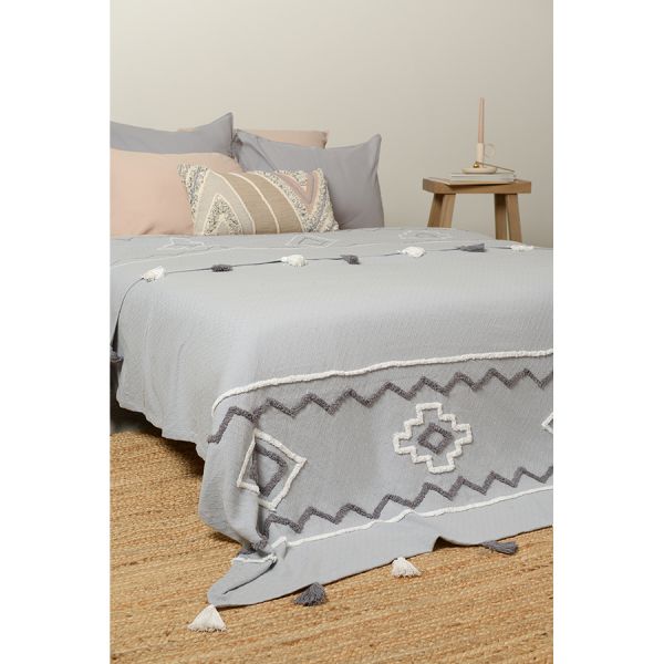 Покрывало из хлопка с этническим орнаментом с бахромой и кисточками из коллекции ethnic 180х250 см