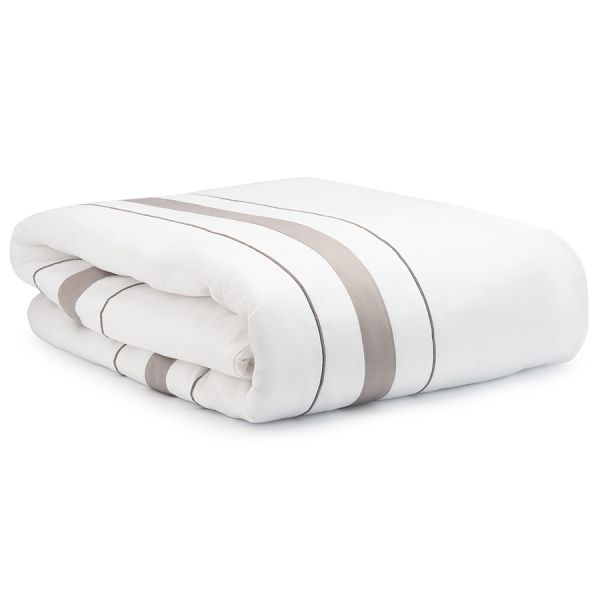 Комплект постельного белья из сатина белого цвета с серым кантом из коллекции essential 150х200 см