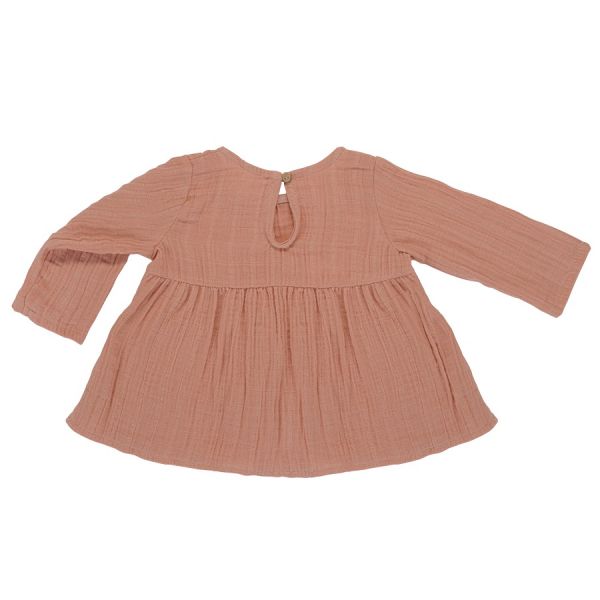 Платье с длинным рукавом из хлопкового муслина цвета пыльной розы из коллекции essential 18-24m