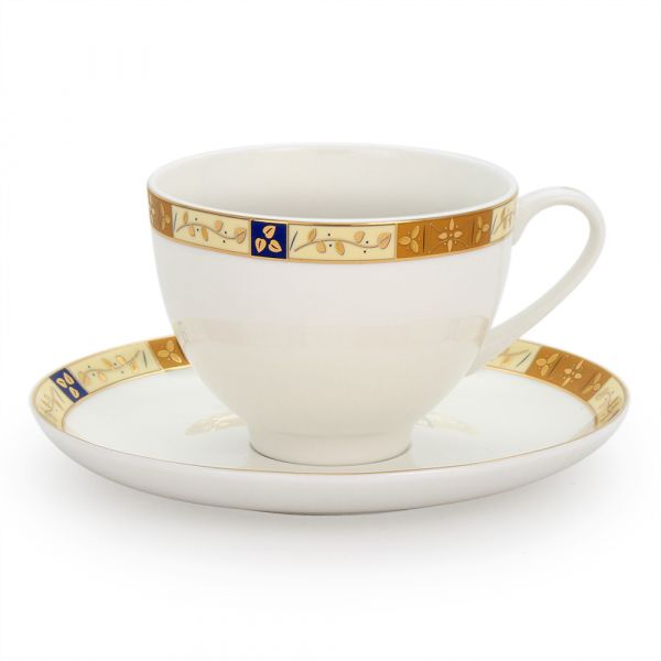 Набор чайных пар АККУ Золотая веточка из костяного фарфора на 6 персон 12 предметов