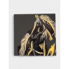 Подставка под кружку 11х11 см, керамика/пробка, квадратная, черная, Лошадь, Horse Anna Lafarg