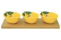 Набор для закусок, 3 предмета, на подставке, фарфор/бамбук, желтый, Лимон, Fleurs et Citrons Easy Life
