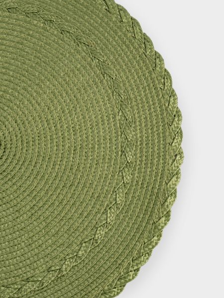 Салфетка под приборы 38 см, полипропилен, круглая, зеленая, Косы, Matera