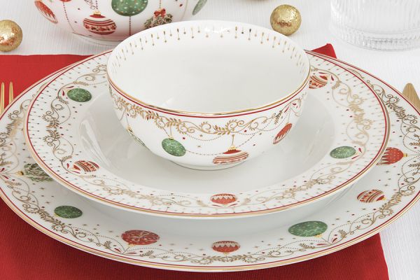 Тарелка суповая 21.5 см Новогодние шары, Christmas Eve, фарфор, белая Easy Life