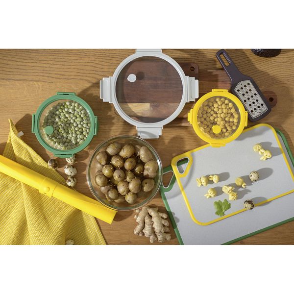 Доска разделочная из пшеничного волокна homi, 29х20 см, светло-серая с желтым кантом