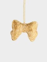 Игрушка елочная 10 см, бисер/полифилл, золотистая, Бант, New year