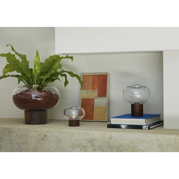 Ваза oblate, 13,5 см, прозрачная/орех LSA International