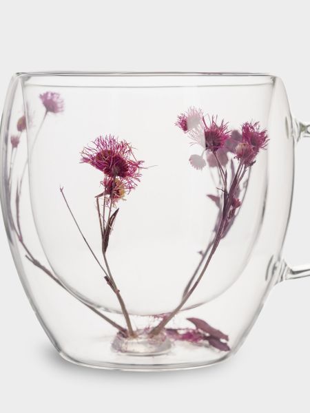 Кружка 240 мл, стекло, с сухоцветами внутри, Сиреневые цветы, Wind-mystery
