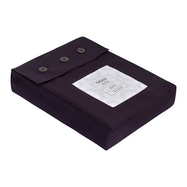 Простыня на резинке из стираного перкаля сливового цвета из коллекции essential, 180х200х30 см Tkano