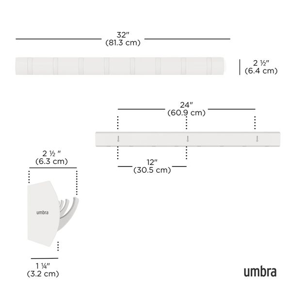 Вешалка настенная flip, 81 см, 8 крючков, белая Umbra