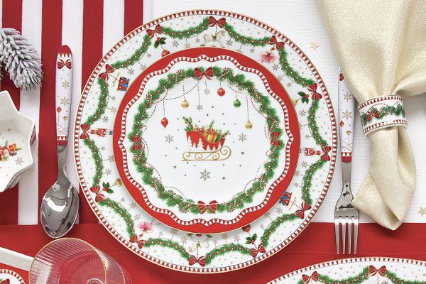 Тарелка обеденная 26.5 см Новогодняя гирлянда, Magie de Noel, фарфор, белая Easy Life