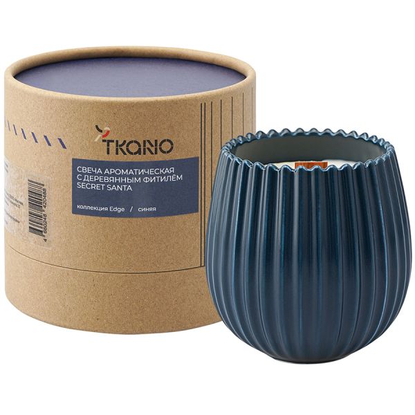 Свеча ароматическая с деревянным фитилём secret santa из коллекции edge, синий, 60 ч Tkano