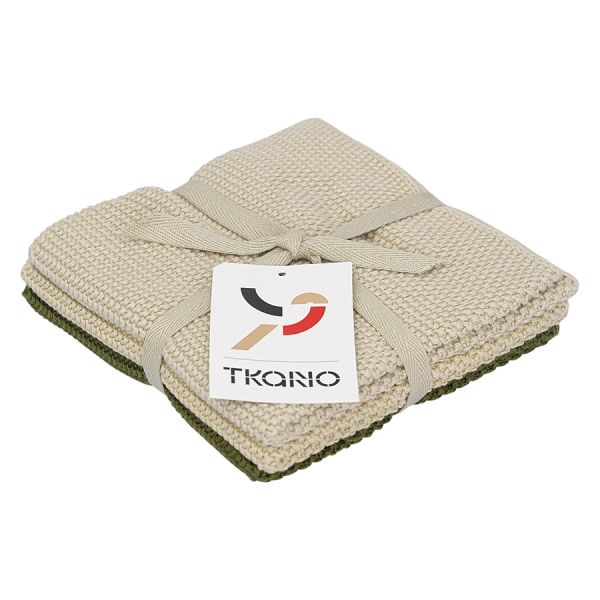 Набор из трех вязаных салфеток для уборки и мытья посуды бежевого и оливкого цветов из коллекции essential, 28х28 см Tkano