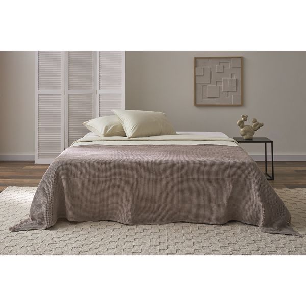 Покрывало вафельное из хлопка серо-бежевого цвета из коллекции essential, 230х250 см Tkano