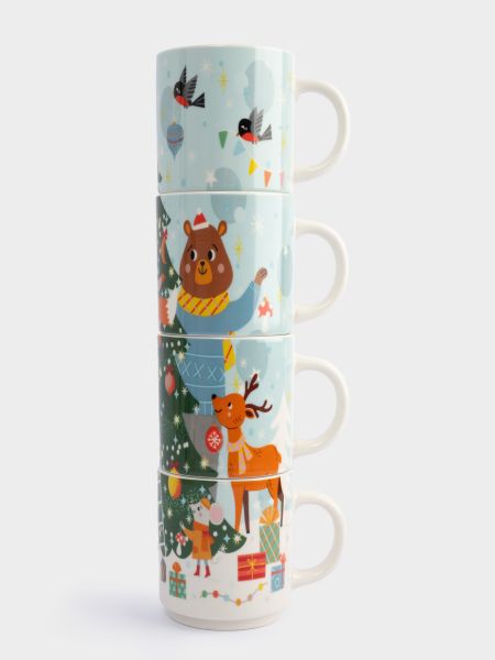 Кружка 350 мл, 4 шт, фарфор, Животные украшают елку, Band ANNA LAFARG