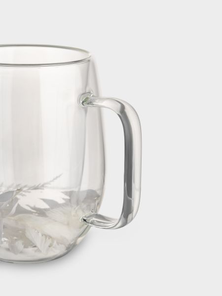 Кружка 330 мл, стекло, с сухоцветами внутри, Белые цветы, Wind-mystery
