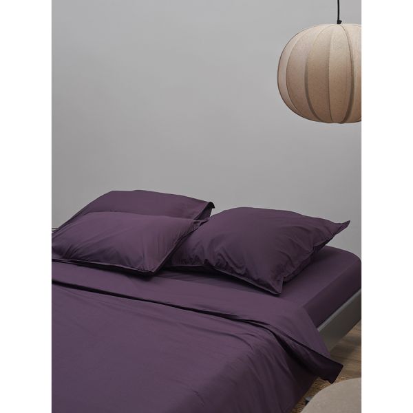 Простыня на резинке из стираного перкаля сливового цвета из коллекции essential, 160х200х30 см Tkano