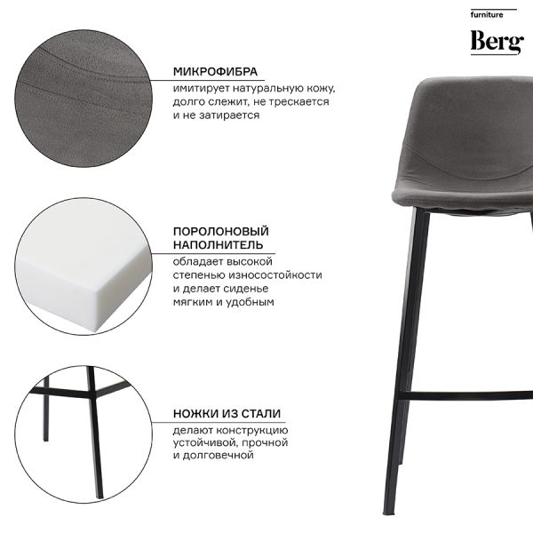 Стул барный Hugh экокожа темно-серый Bergenson Bjorn