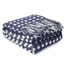Покрывало из хлопка polka dots темно-синего цвета из коллекции essential, 180х250 см Tkano